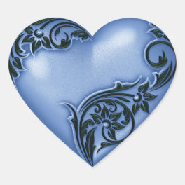 Heart Scroll Blue w Black Heart Sticker