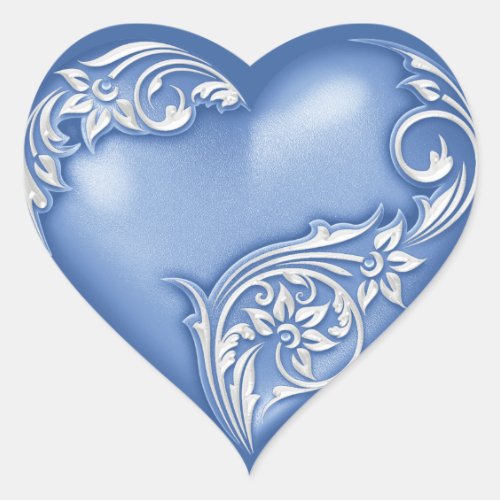 Heart Scroll Blue w White Heart Sticker