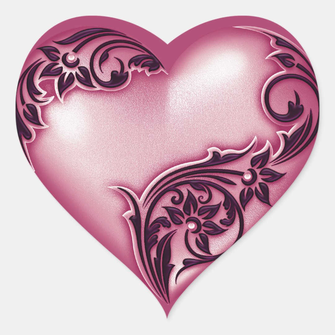 Heart Scroll Cashmere Rose/Blk Heart Sticker | Zazzle