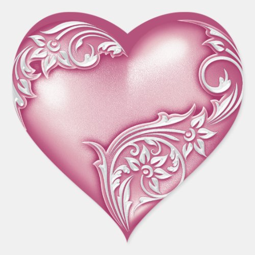 Heart Scroll Cashmere RoseWhite Heart Sticker