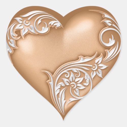 Heart Scroll Copper w White Heart Sticker