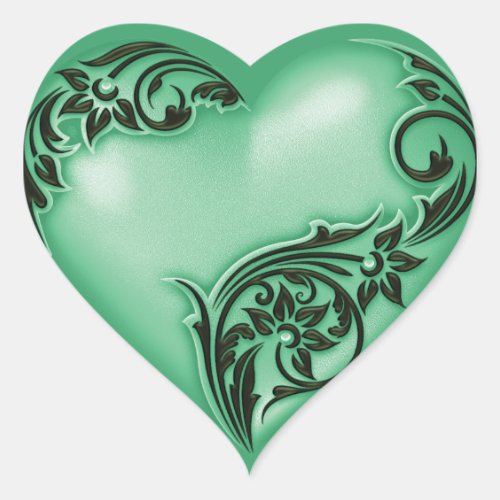 Heart Scroll Jade Green w Black Heart Sticker