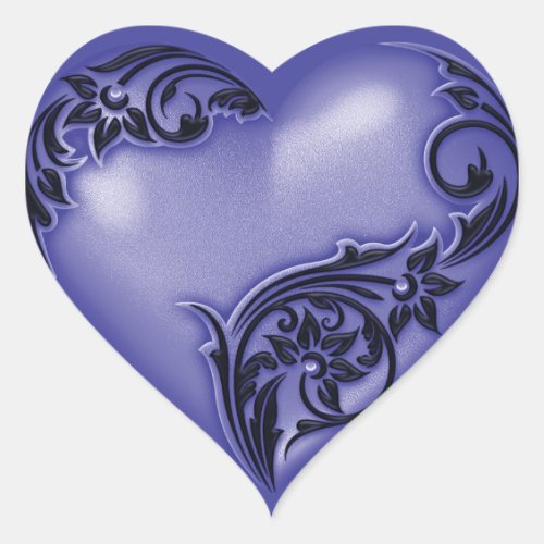 Heart Scroll Lavender Blue w Black Heart Sticker