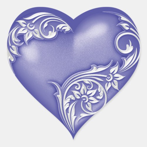 Heart Scroll Lavender Blue w White Heart Sticker