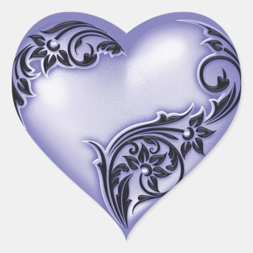 Heart Scroll Lavender w Black Heart Sticker