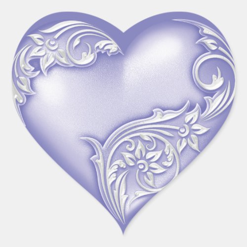Heart Scroll Lavender w White Heart Sticker