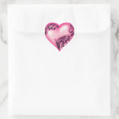 Heart Scroll Light Hot Pink w Black Heart Sticker (Bag)