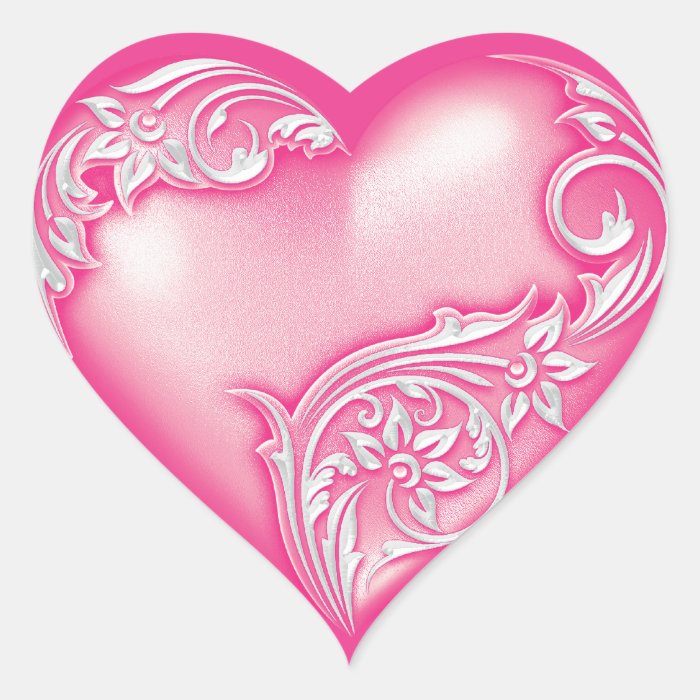 Heart Scroll Light Hot Pink w White Heart Sticker | Zazzle