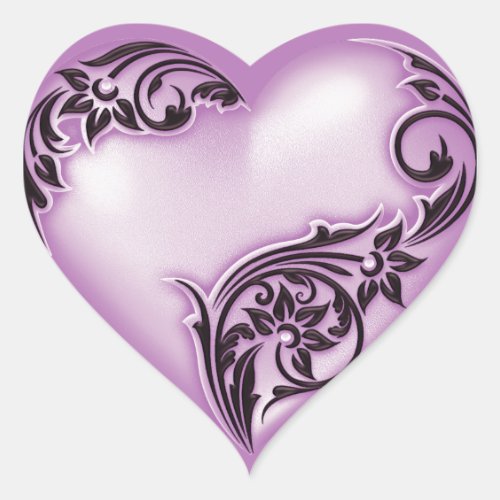 Heart Scroll Light Violet w Black Heart Sticker