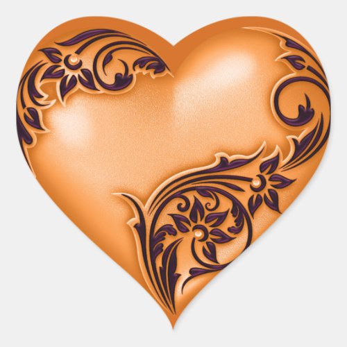 Heart Scroll Orange w Black Heart Sticker