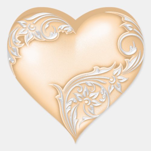Heart Scroll Peach w White Heart Sticker
