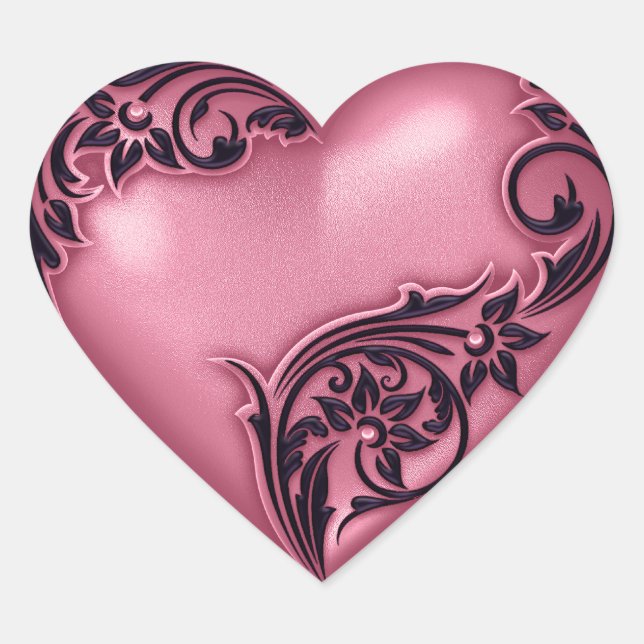 Heart Scroll Pink w Black Sticker (Front)