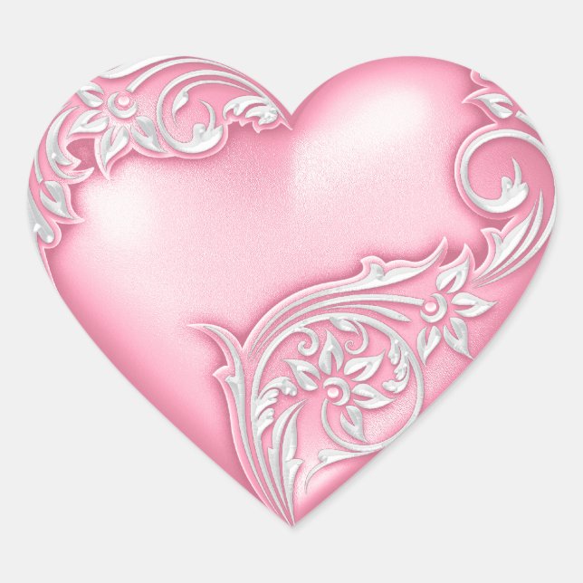 Heart Scroll  Pink w White Sticker (Front)