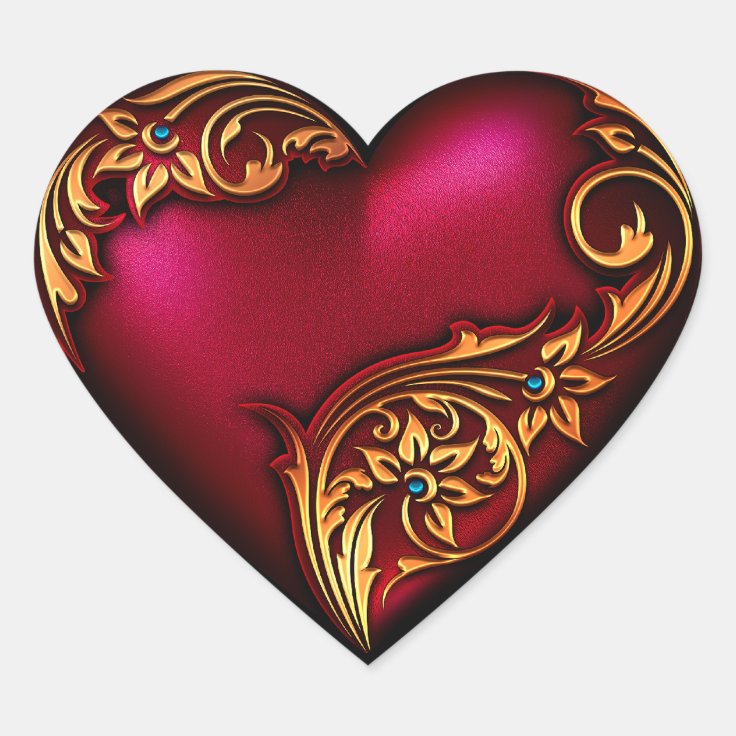Heart Scroll Red Gold Heart Sticker Zazzle