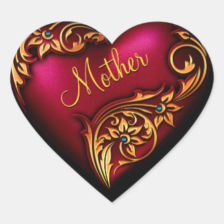 Heart Scroll Red Gold Personalized Heart Sticker
