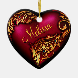 Heart Scroll Red Gold Personalized Ornament