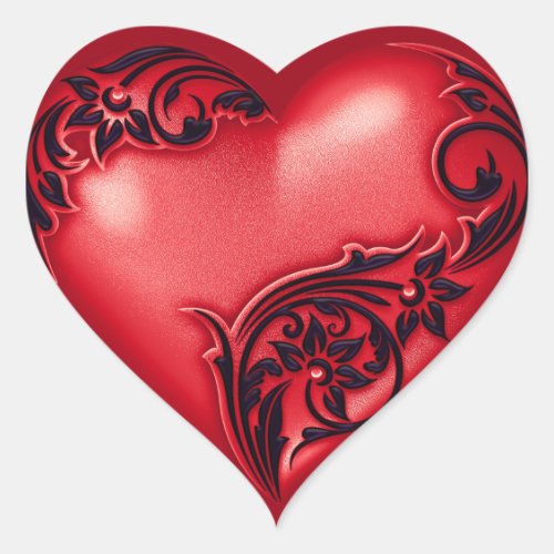 Heart Scroll Red w Black Heart Sticker