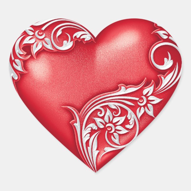 Heart Scroll Red w White Heart Sticker (Front)