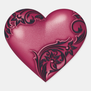 Heart Scroll Sangria w Black Sticker