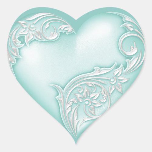 Heart Scroll Sea Glass w White Heart Sticker