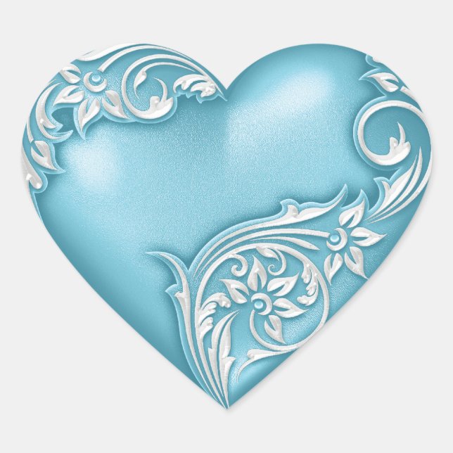 Heart Scroll Turquoise w White Heart Sticker (Front)