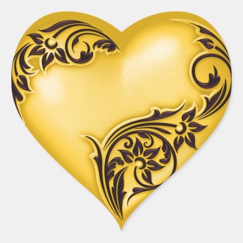 Heart Scroll Yellow w Black Heart Sticker