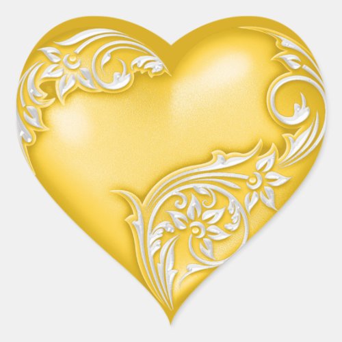 Heart Scroll Yellow w White Heart Sticker