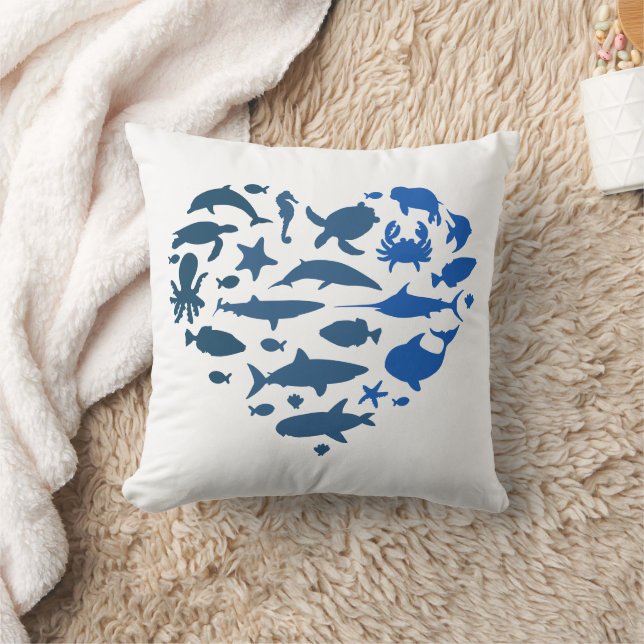Heart sea animals throw pillow (Blanket)
