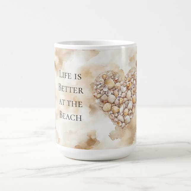 Heart Sea Shells Sand Coffee Mug (Center)