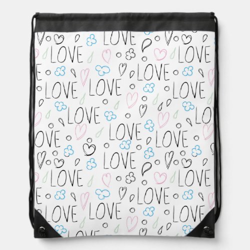 Heart seamless pattern with love lettering drawstring bag