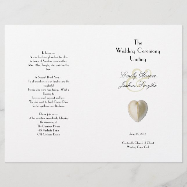 Heart Seashell Beach Wedding Ceremony Program (Front)