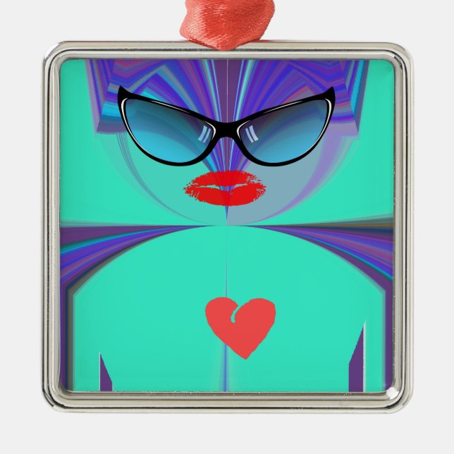 Heart Selfie Metal Ornament (Front)