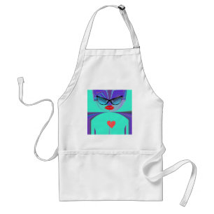 Heart Selfie Whimsical Portrait Teal Background Ap Adult Apron