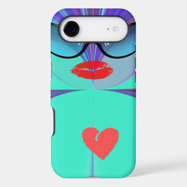 Heart Selfie Whimsical Portrait Teal Background  Case-Mate iPhone Case (Back)