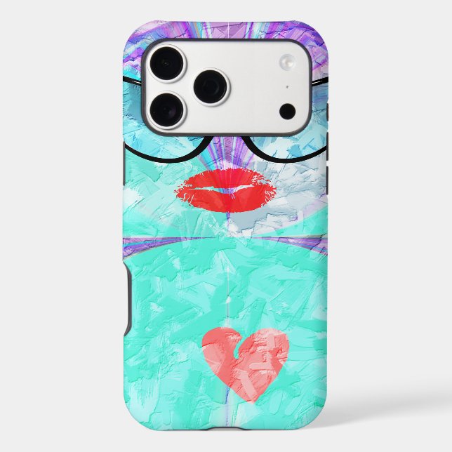 Heart Selfie Whimsical Portrait Teal Background  Case-Mate iPhone Case (Back)