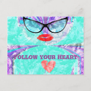 Heart Selfie Whimsical Portrait Teal Background Po Postcard