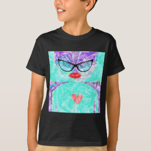 Heart Selfie Whimsical Portrait Teal Background T- T-Shirt