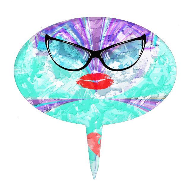 Heart Selfie Whimsical Portrait Teal Background Te Cake Topper (Front)