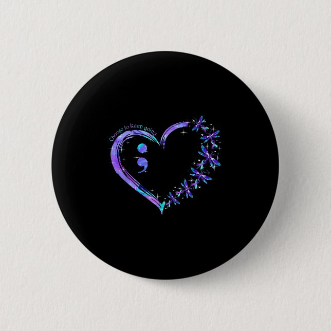 Heart Semicolon Dragonfly Suicide Prevention Month Button (Front)