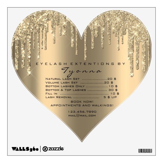 Heart Sepia Gold Glitter Prices Name Heart Makeup Wall Decal (Front)