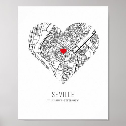 Heart Seville City Map Spain Poster
