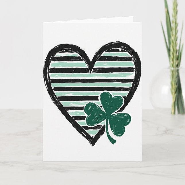 Heart Shamrock Brushstroke Art Card (Front)