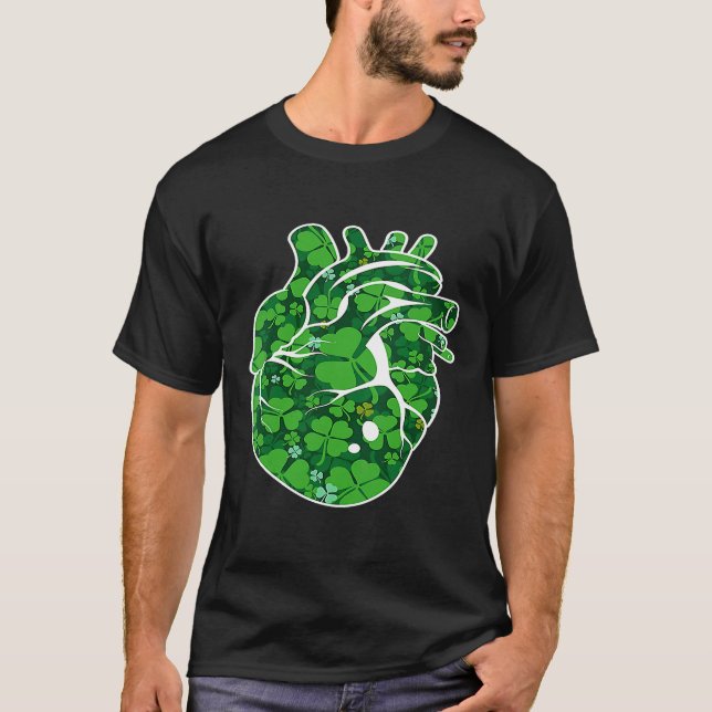 Heart Shamrock Cardiac Nurse St Patricks Day Irish T-Shirt (Front)