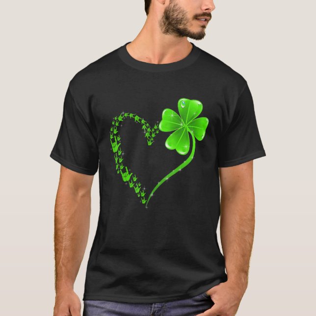 Heart Shamrock Love Sign Language Happy St Patrick T-Shirt (Front)
