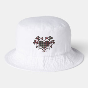 Heart Shamrock Plaid Black Classic Clover Bucket Hat