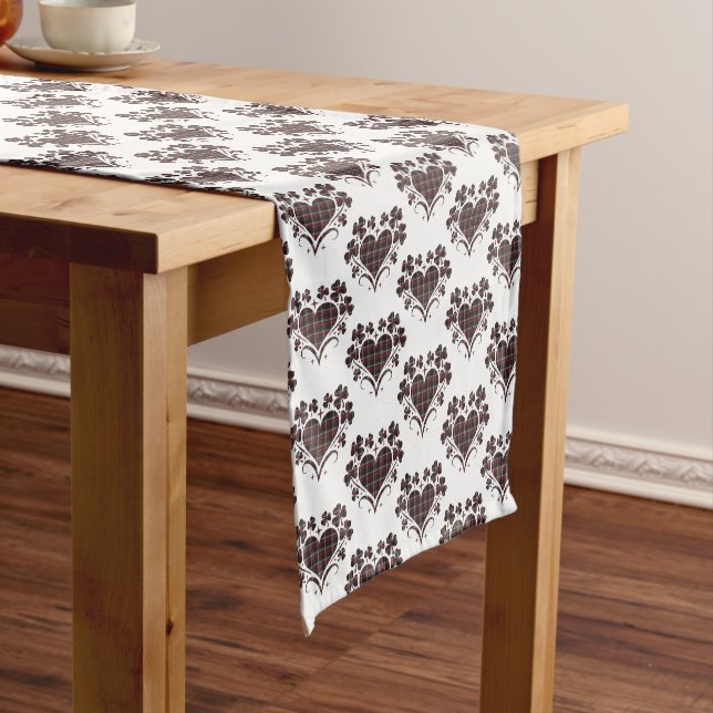 Heart Shamrock Plaid Black Classic Clover Short Table Runner (In Situ)