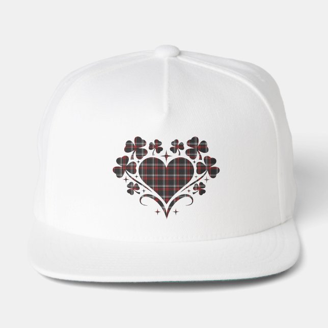 Heart Shamrock Plaid Black Classic Clover Snap Back Hat (Front)