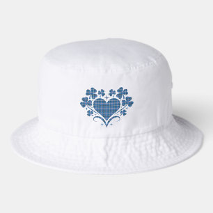 Heart Shamrock Plaid Blue Classic Clover Bucket Hat