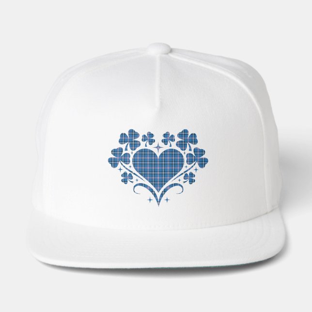 Heart Shamrock Plaid Blue Classic Clover Snap Back Hat (Front)