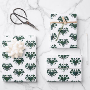 Heart Shamrock Plaid Blue Green Tartan Clover Wrapping Paper Sheets